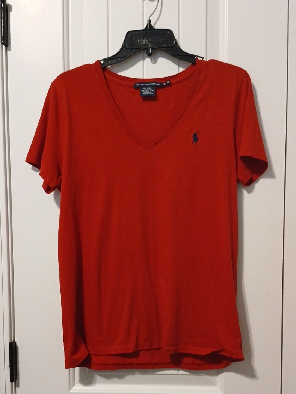 Polo by Ralph Lauren Red V-Neck Tee with Navy Pony Embroidery